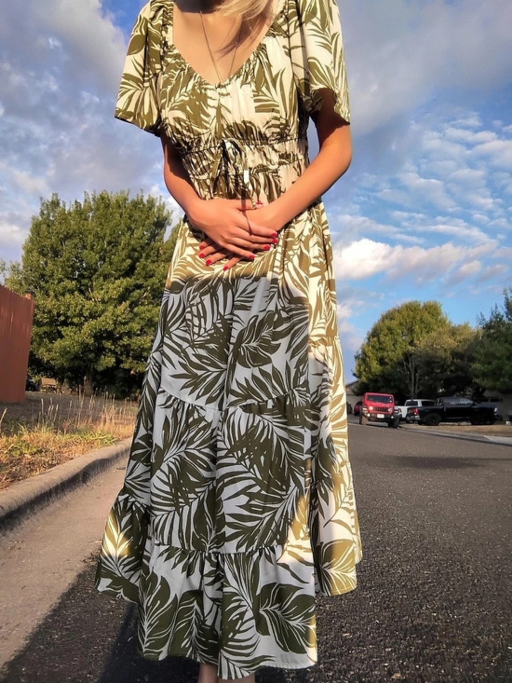 Floral Maxi Dress in Green & Cream Like New